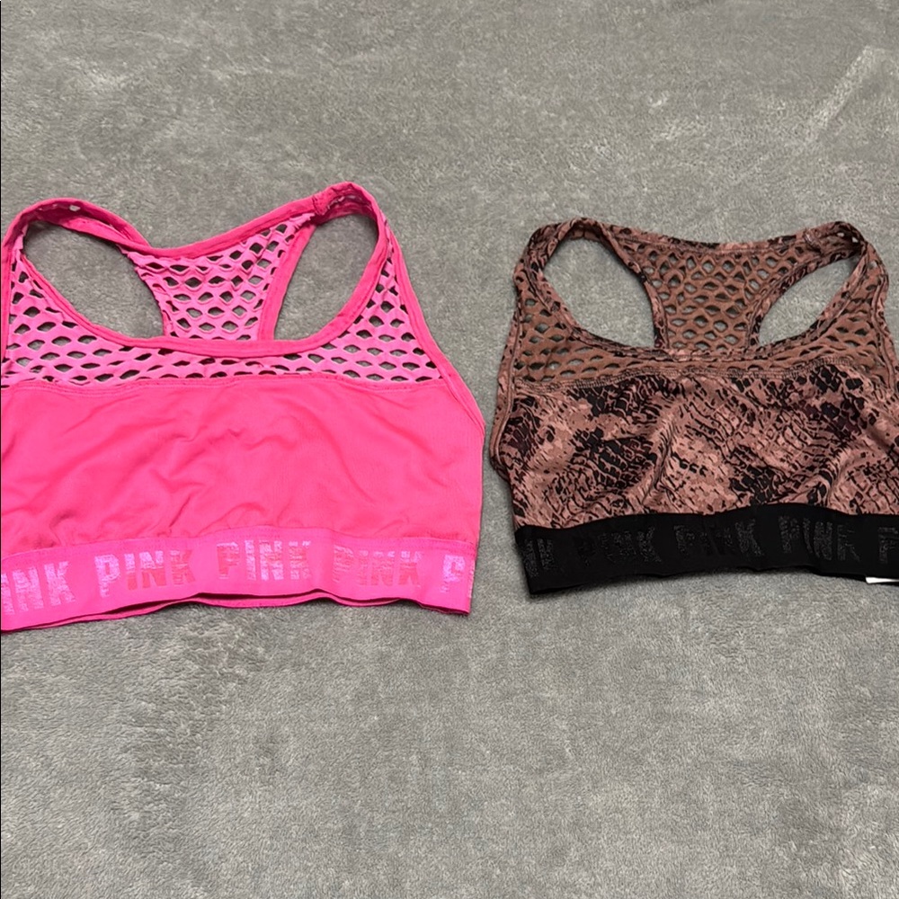 PINK Victoria's Secret Sports Bras Pink and Brown Mesh Racerback